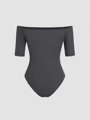 Rib Off-shoulder Solid Bodysuit