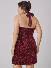 Sequin V-neck Halter Mini Dress Curve & Plus