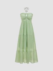 Cut Out Ruffle Hem Tiered Tulle Maxi Dress