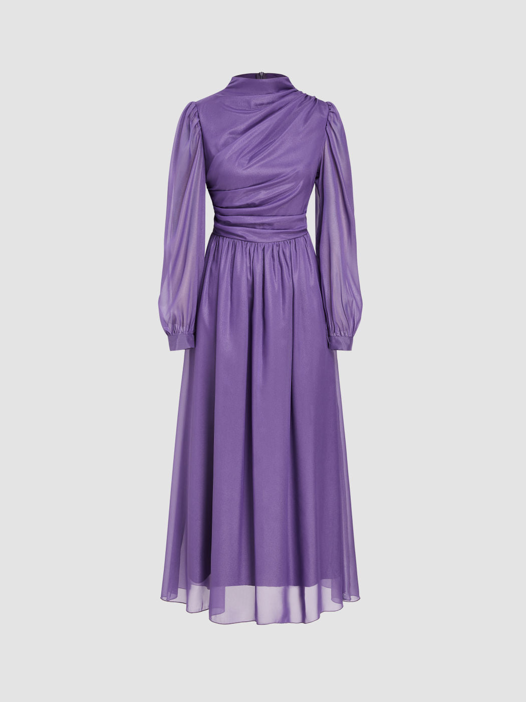 Solid Ruched Puff Sleeve Maxi Dress