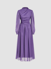 Solid Ruched Puff Sleeve Maxi Dress