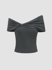 Asymmetrical Neck Short Sleeve Crop Top