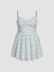 Square Neck Floral Mini Dress Curve & Plus