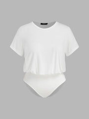 Jersey Round Neck Solid Bodysuit Curve & Plus