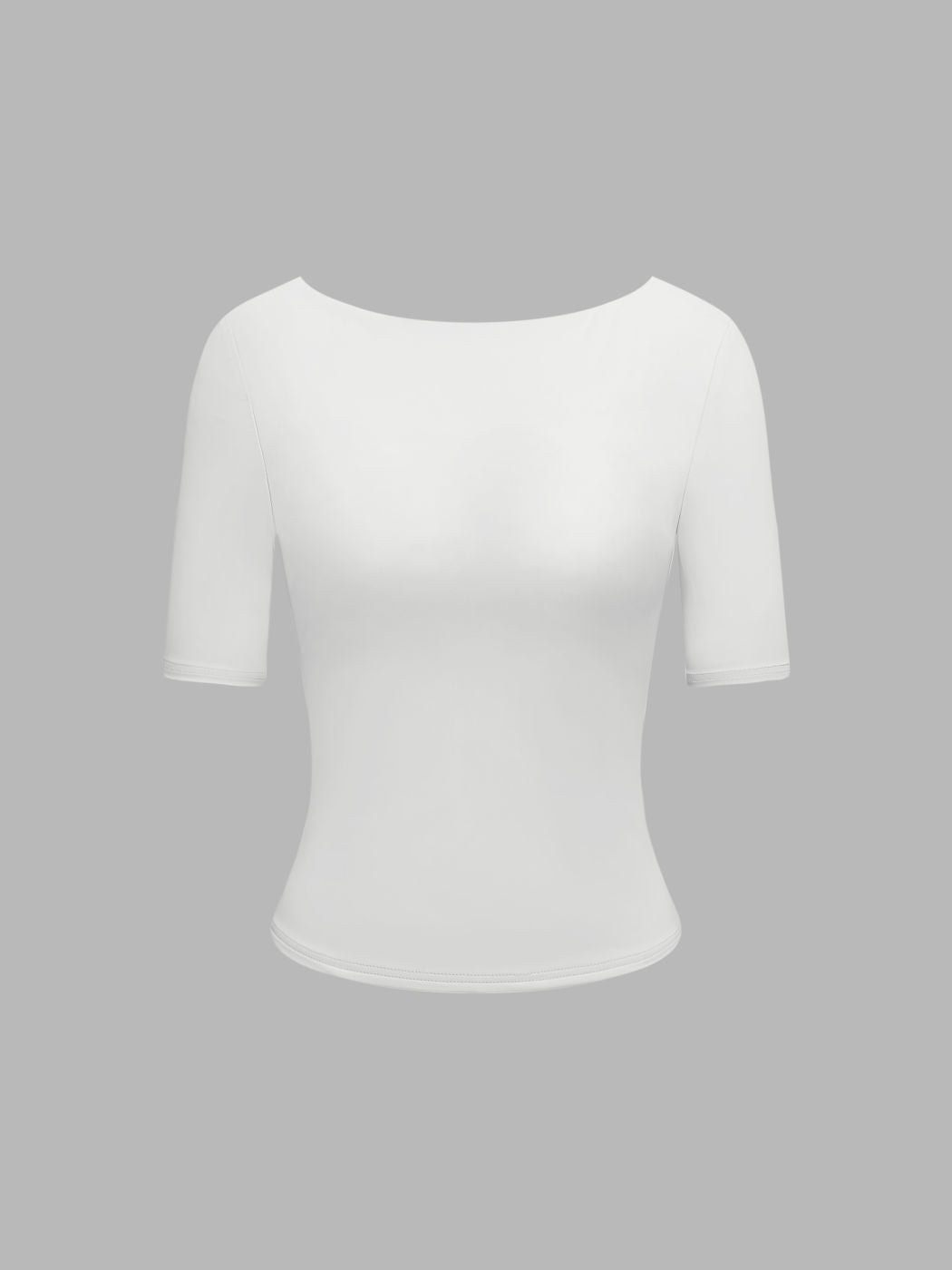 CIDERCONTOUR Double Layered Boat Neck Solid Backless Short Sleeve Top