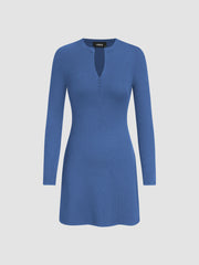 Round Neck Solid Zipper Mini Dress