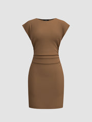 Boat Neck Ruched Solid Mini Dress