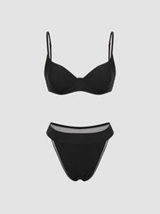 Solid V-neck Underwire Bikini Set