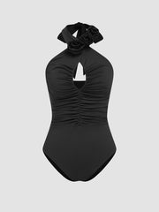Rosette Halter Cut Out Bodysuit