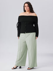 Solid Mid Waist Belted Pleated Pocket Trousers Curve & Plus