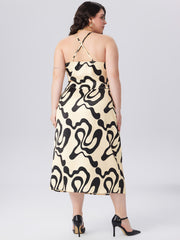 Satin Cowl Neck Abstract Stripe Crop Cami Top & Midi Skirt  Curve & Plus