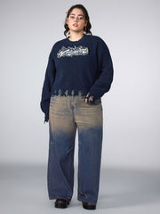 Graphic Ripped Knitted Long Sleeve Top Curve & Plus