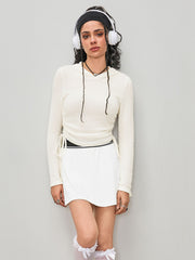Drawstring Ruched Solid Hoodie