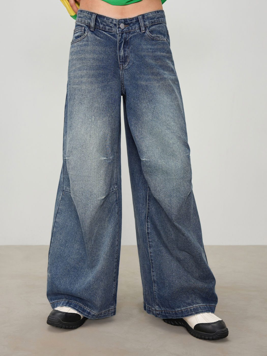 Denim Low Rise Solid Wide Leg Baggy Jeans