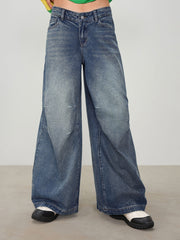 Denim Low Rise Solid Wide Leg Baggy Jeans