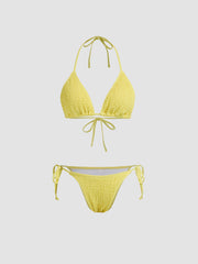 Solid Smocked Triangle Bikini Set