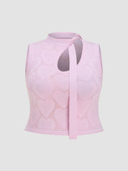 Asymmetrical Neck Heart Jacquard Tank Top Curve & Plus