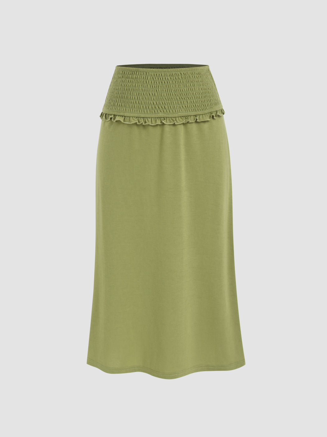 Mid Rise Lettuce Trim Solid Maxi Skirt