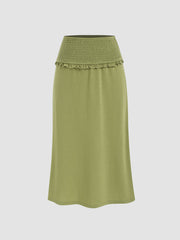 Mid Rise Lettuce Trim Solid Maxi Skirt