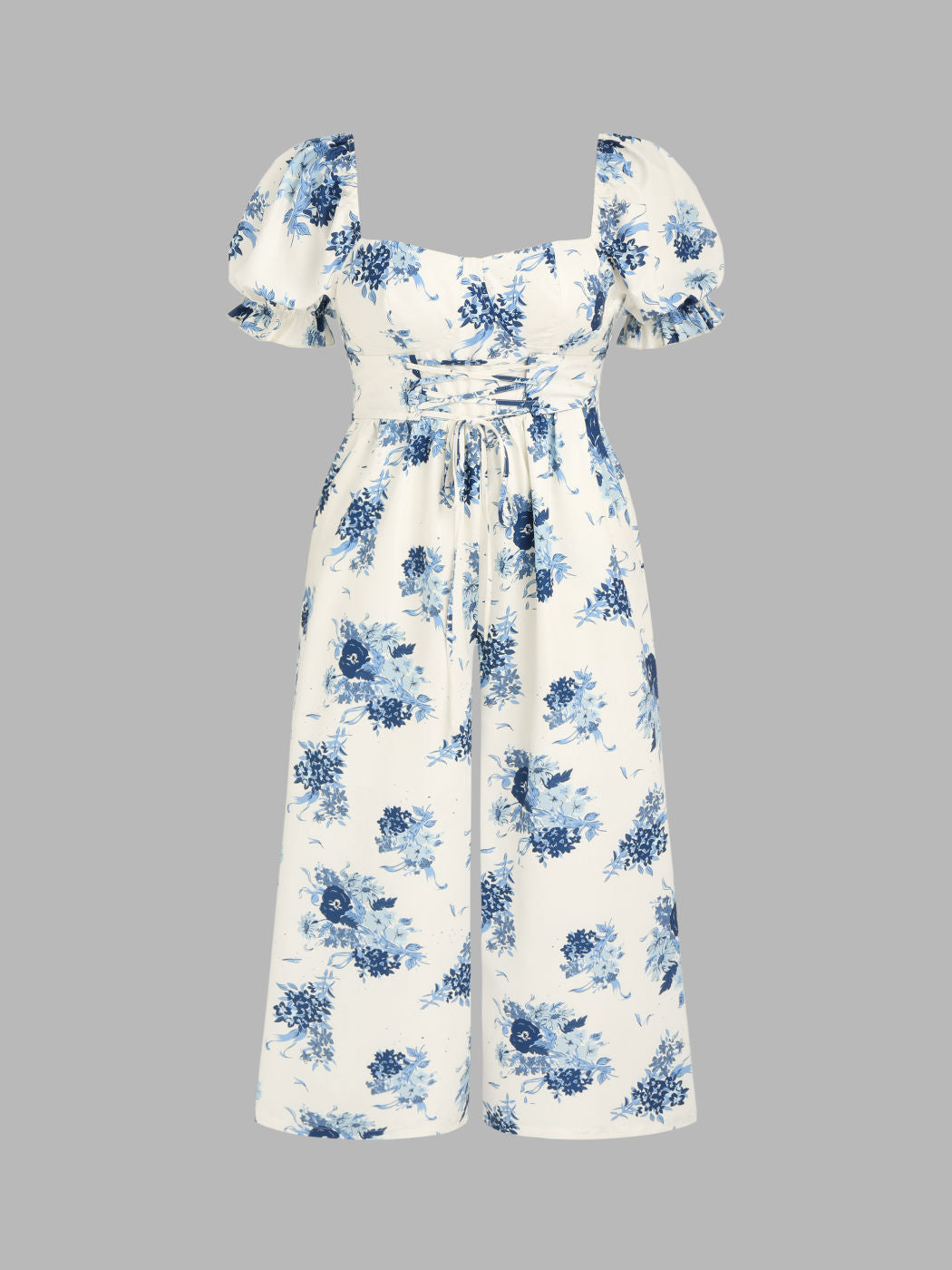 Square Neck Puff Sleeve Floral Jumpsuit Curve & Plus