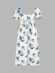 Square Neck Puff Sleeve Floral Jumpsuit Curve & Plus