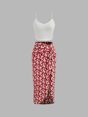 Solid Crop Cami Top & Floral Twist Split Maxi Skirt