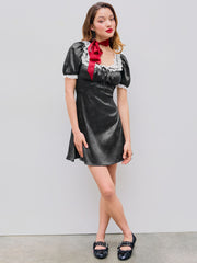 Lace Trim Floral Puff Sleeve Mini Dress