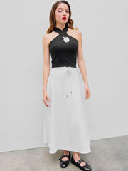Stand Collar Rosette Knitted Crop Top