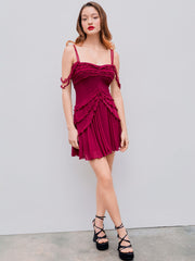 Mesh Off-shoulder Ruffle Hem Mini Dress