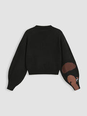Round Neck Goose Pattern Sleeve Knitted Top