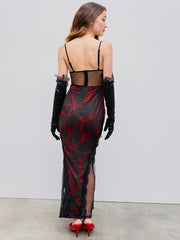 Mesh Lace Rose Floral Corset Maxi Dress