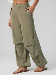 Mid Rise Solid Button Joggers