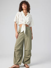 Mid Rise Solid Button Joggers