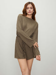 Solid Round Neckline Ruffle Bowknot Romper