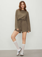 Solid Round Neckline Ruffle Bowknot Romper