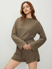 Solid Round Neckline Ruffle Bowknot Romper