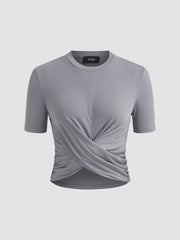 Round Neck Twist Solid Short Sleeve Tee