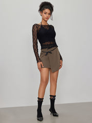 See-through Lace Long Sleeve Tee & Halter Tank Top