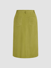 Corduroy High Waist Solid Maxi Skirt Curve & Plus