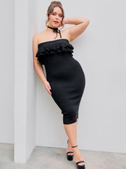 Ruffle Hem Knitted Tube Mini Dress Curve & Plus