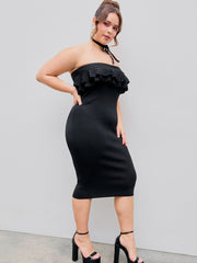 Ruffle Hem Knitted Tube Mini Dress Curve & Plus