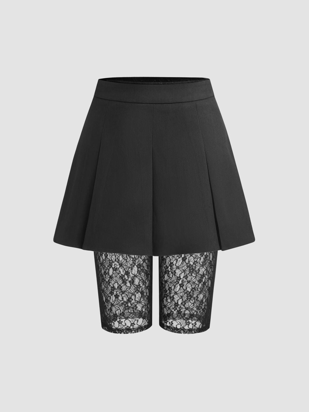 Mid Rise Pleated Mini Skirt & Lace Shorts