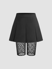 Mid Rise Pleated Mini Skirt & Lace Shorts