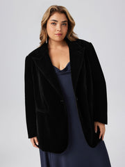Velvet Collar Pocket Blazer Curve & Plus