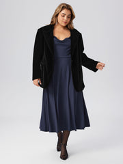Velvet Collar Pocket Blazer Curve & Plus