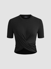 Round Neck Twist Solid Short Sleeve Tee