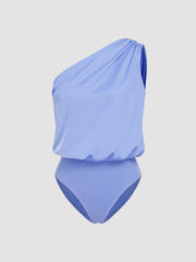 Satin Asymmetrical Neck Solid Bodysuit