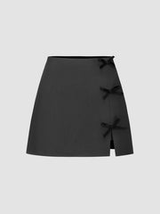 Mid Rise Solid Bowknot Skort
