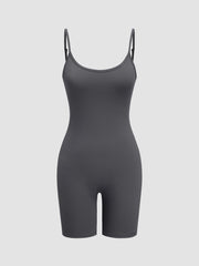 Scoop Neckline Mid Rise Solid Active Romper