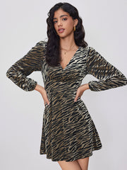 Velvet V-neck Zebra Stripe Mini Dress